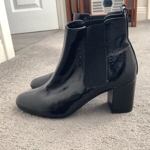 Boots Black Patent Heeled Ankle Boots